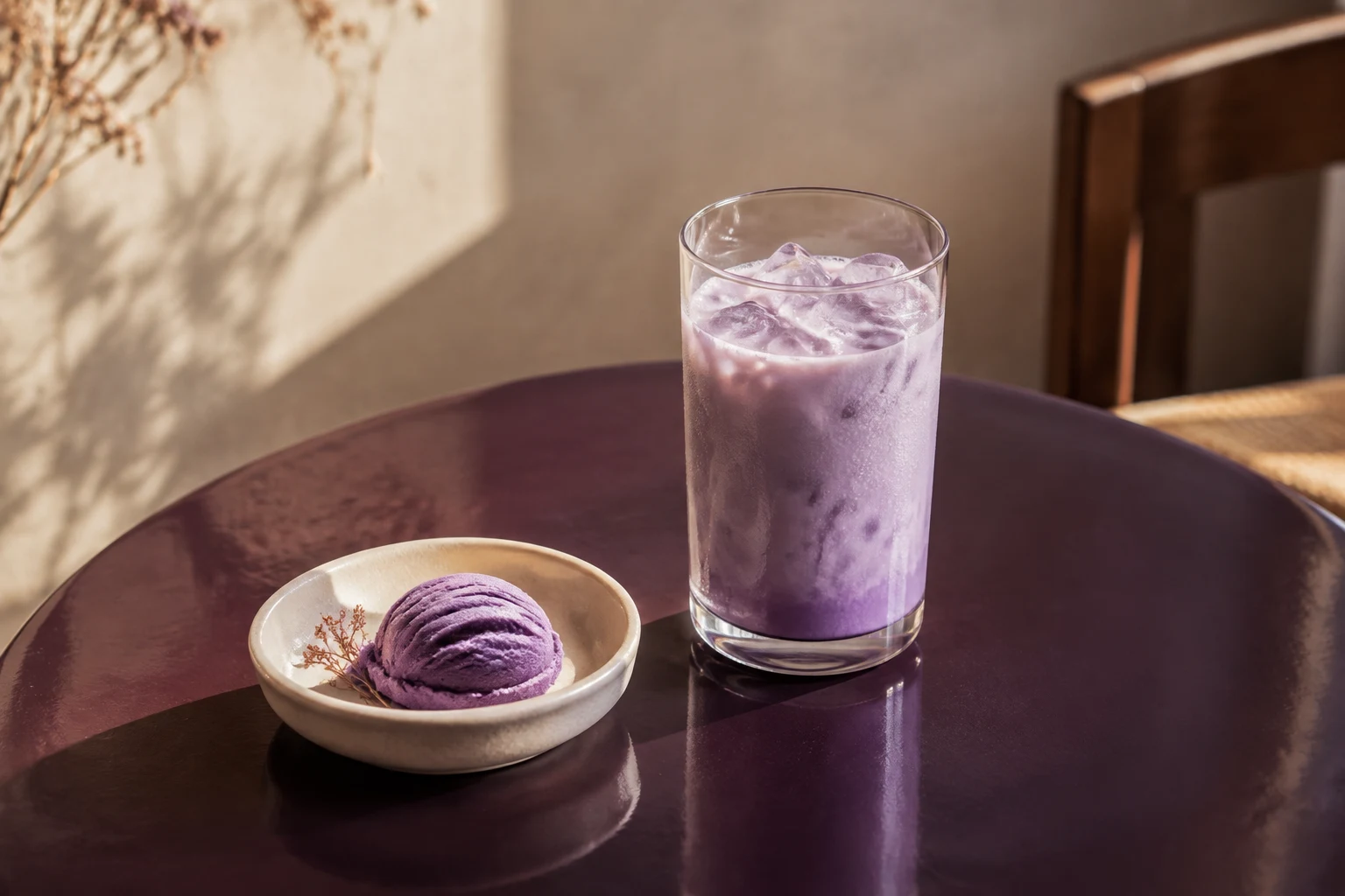 Concept still life for Ube latte blend