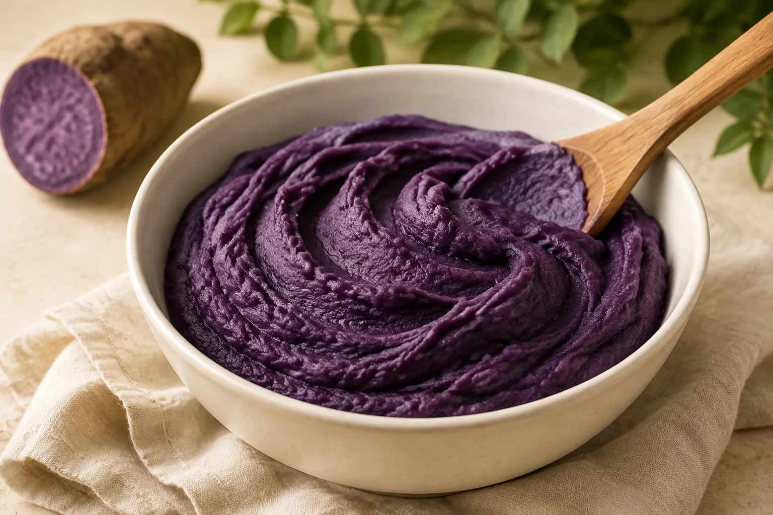 Concept still life for Ube purée